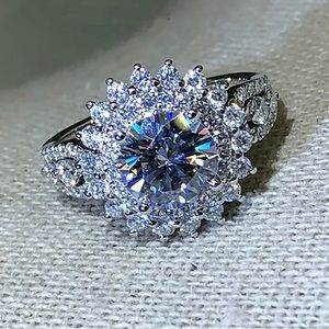 Silver Plated Round Zircon Ring